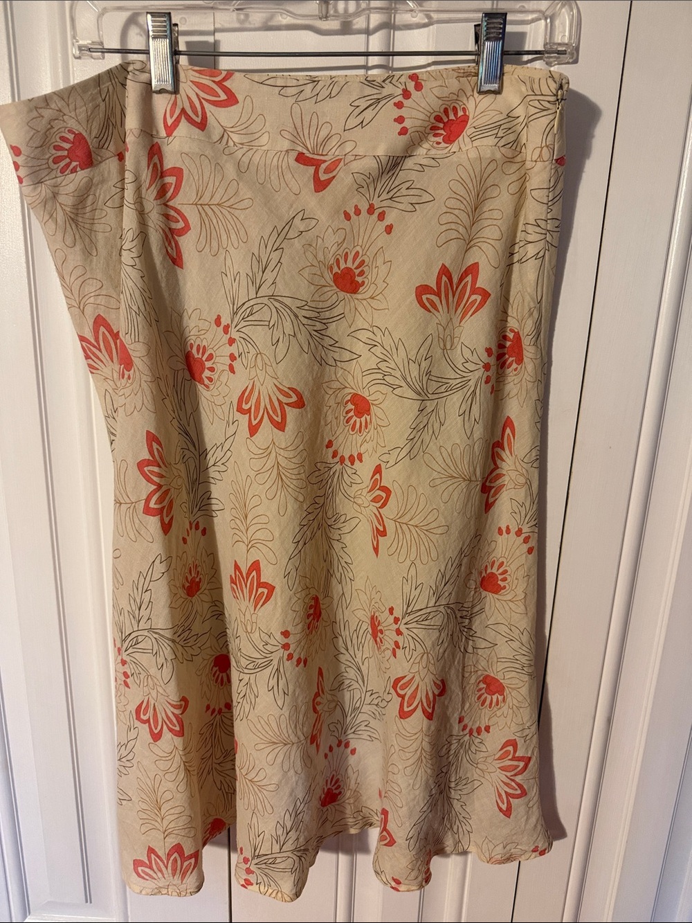 LOFT Cream A-Line Skirt with Coral Floral Print